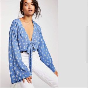 Free People Blue Floral Bodysuit, Size M